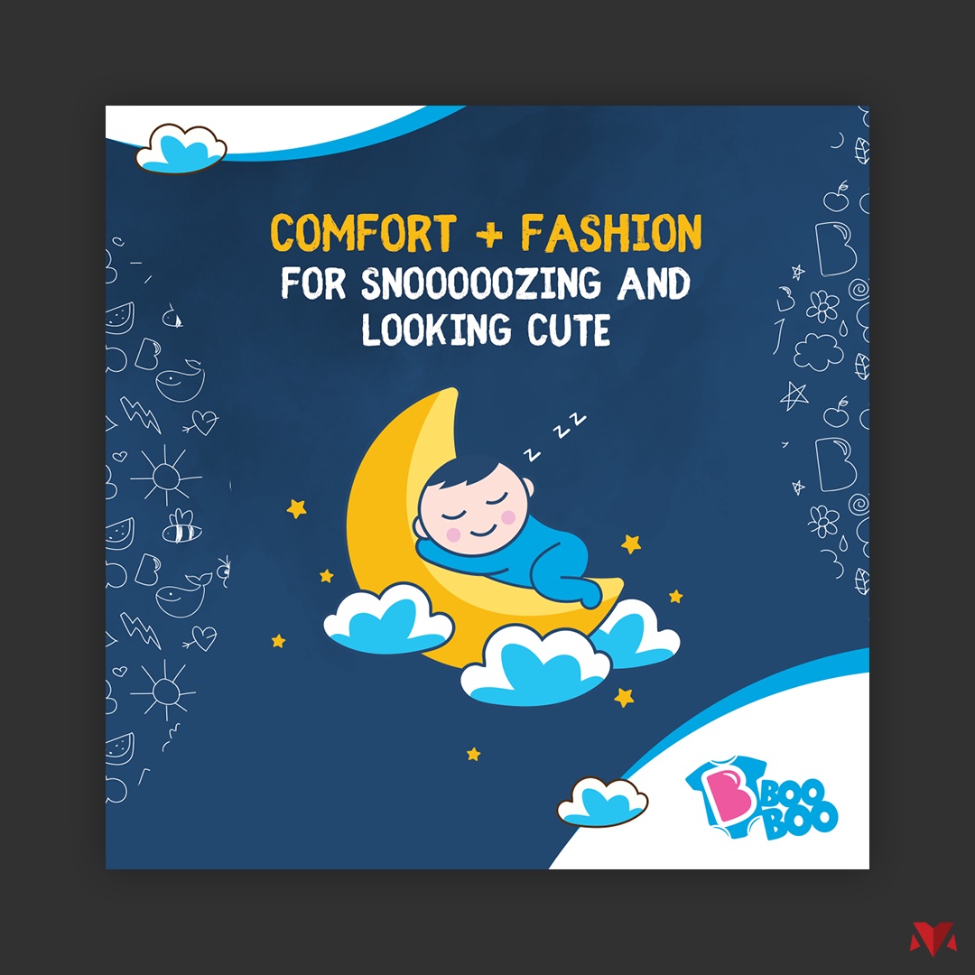BooBoo social post — Comfort and Fashion, sleeping baby on the moon