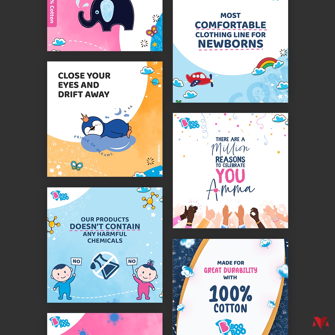 Close-up grid of BooBoo social media posts