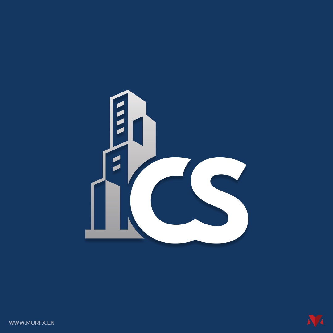 CS Constructions logo, skyline monogram on navy background
