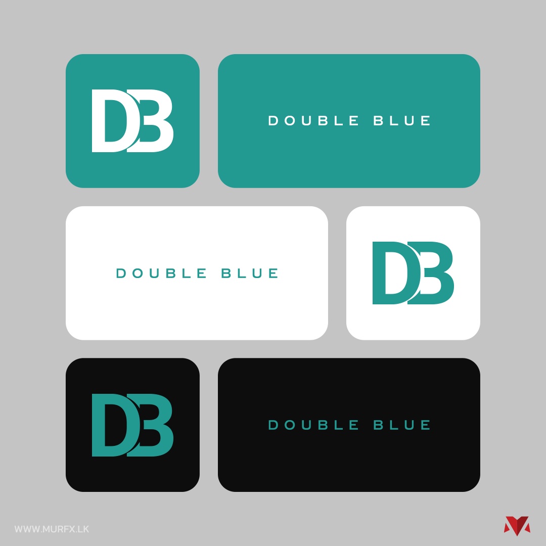 Double Blue logo shown across six color and background variants