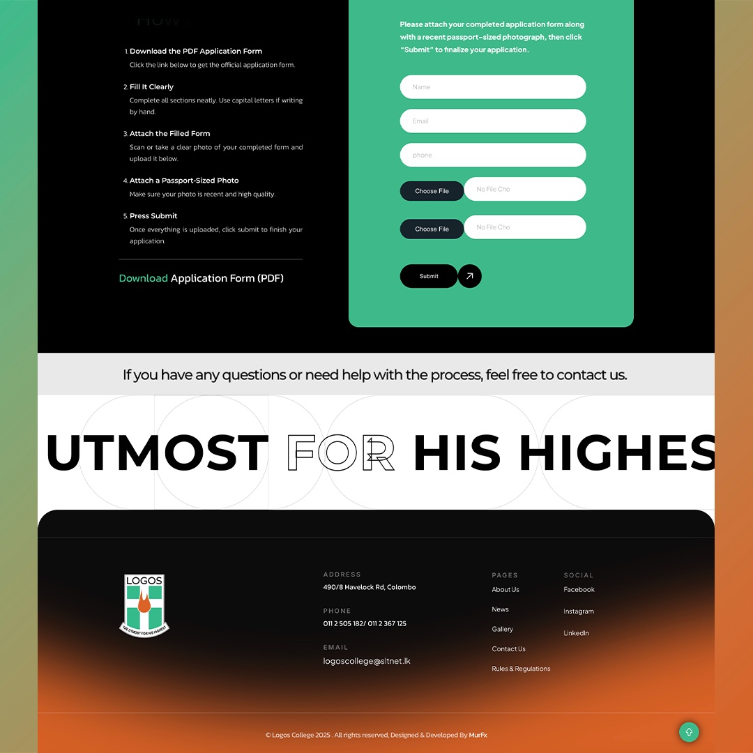 Logos College admission steps and online submission form