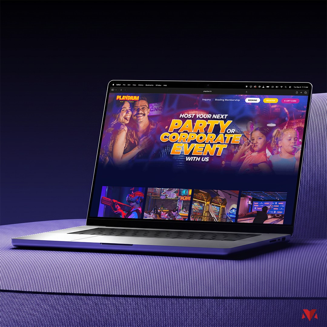 Playdium homepage shown on a laptop
