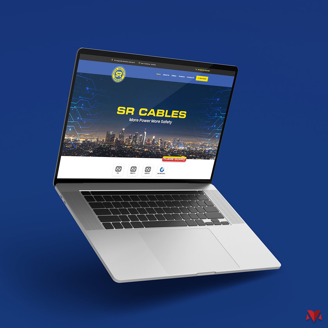 SR Cables homepage shown on a laptop