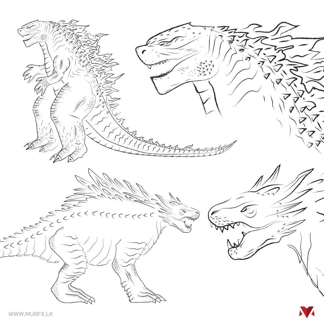 Line art sketch sheet exploring poses for both titans