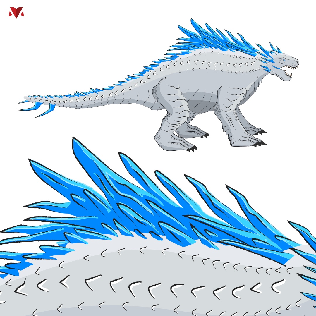 Hand-drawn, fully coloured illustration of the second titan
