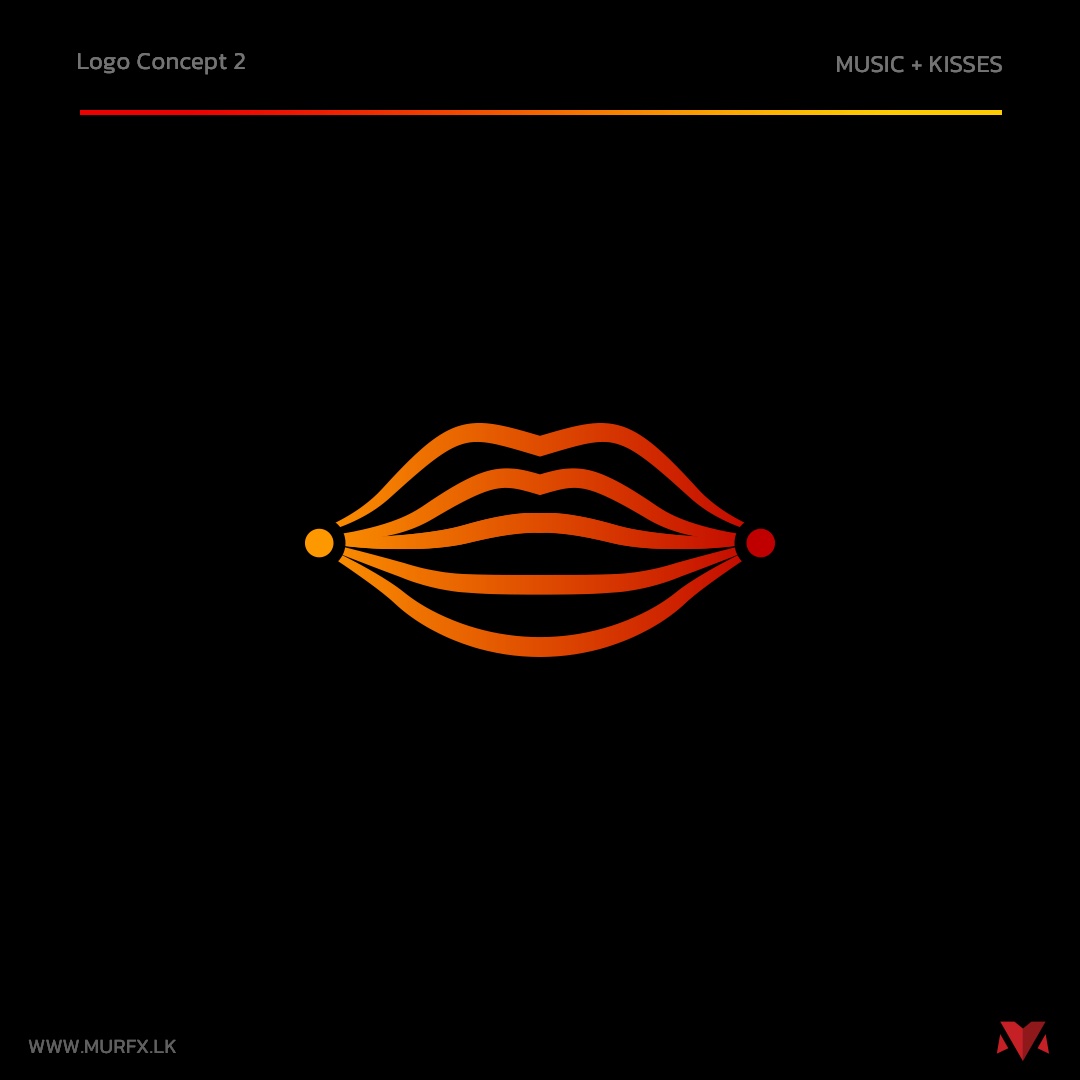XOXO logo concept 2 — outlined lips drawn from layered soundwave lines